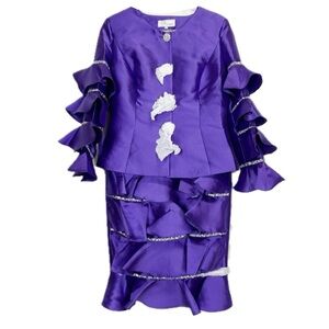 EY Boutique Skirt Suit Womens 8 Purple Ruffle Tiered Rhinestone 2 Piece Set